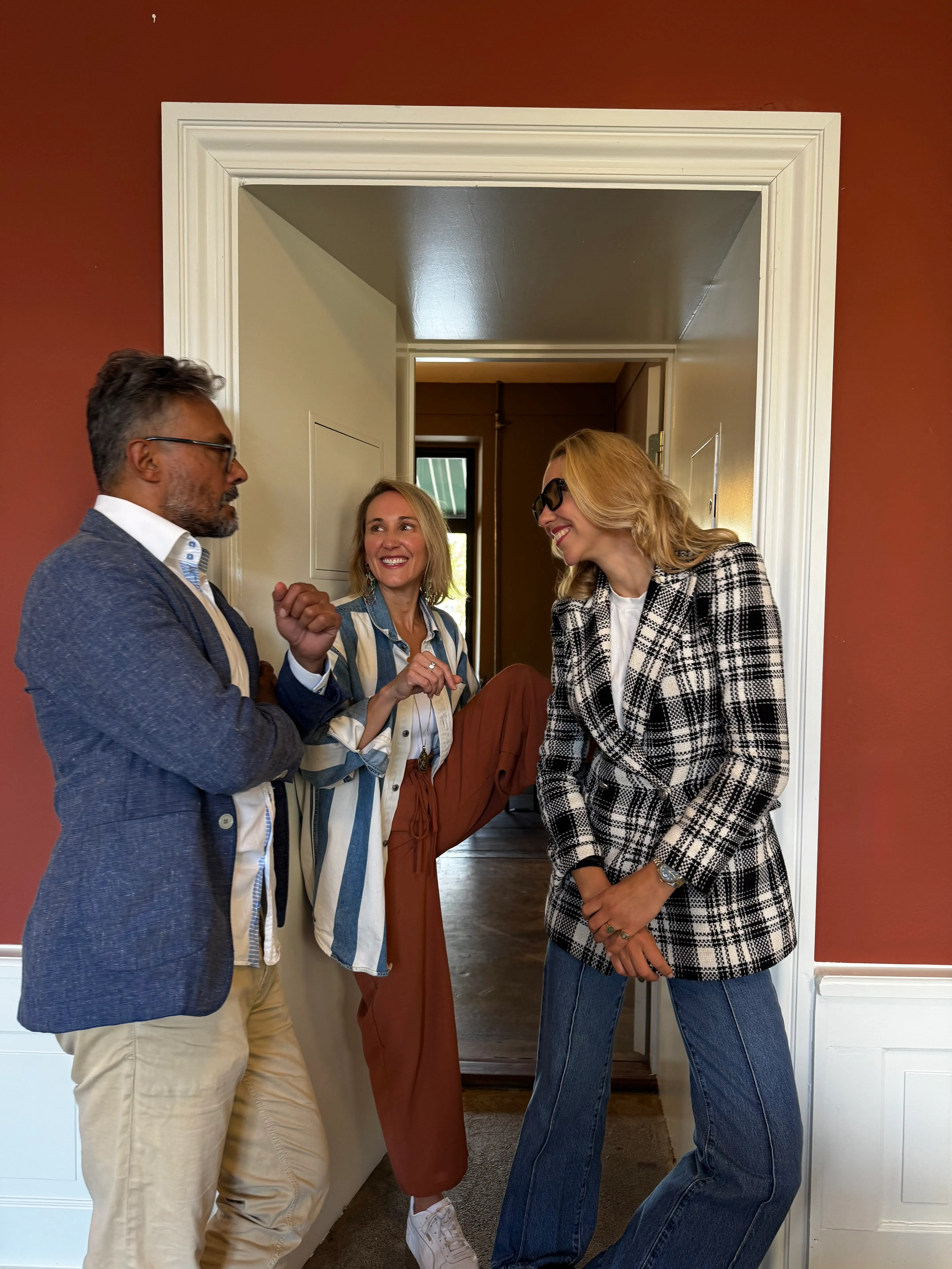 Samantha Claire connecting with colleagues at a corporate wellness workshop